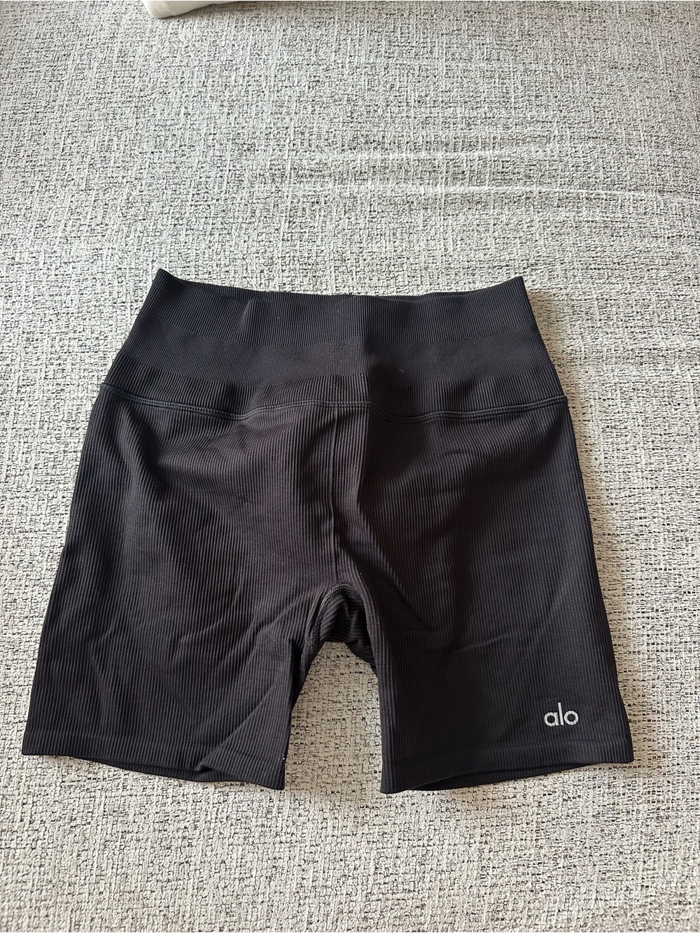 ALO Yoga Black Ribbed High-Waist Bike Shorts